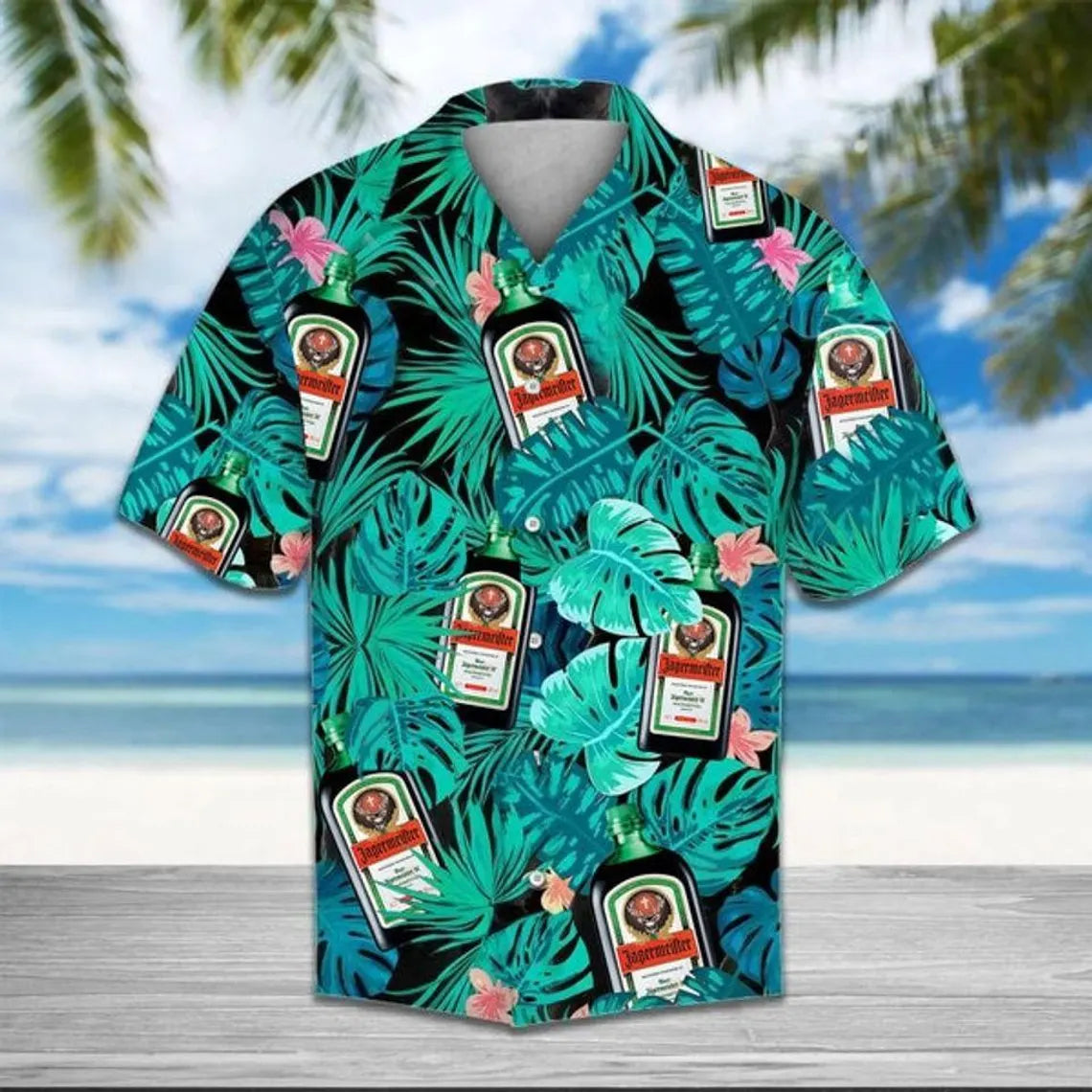 Jagermeister Tropical Flower Hawaiian Shirt, Jagermeister Summer Shirt, Jagermeister 3D Aloha Shirt,Gift for Friend, Vintage Button Shirt