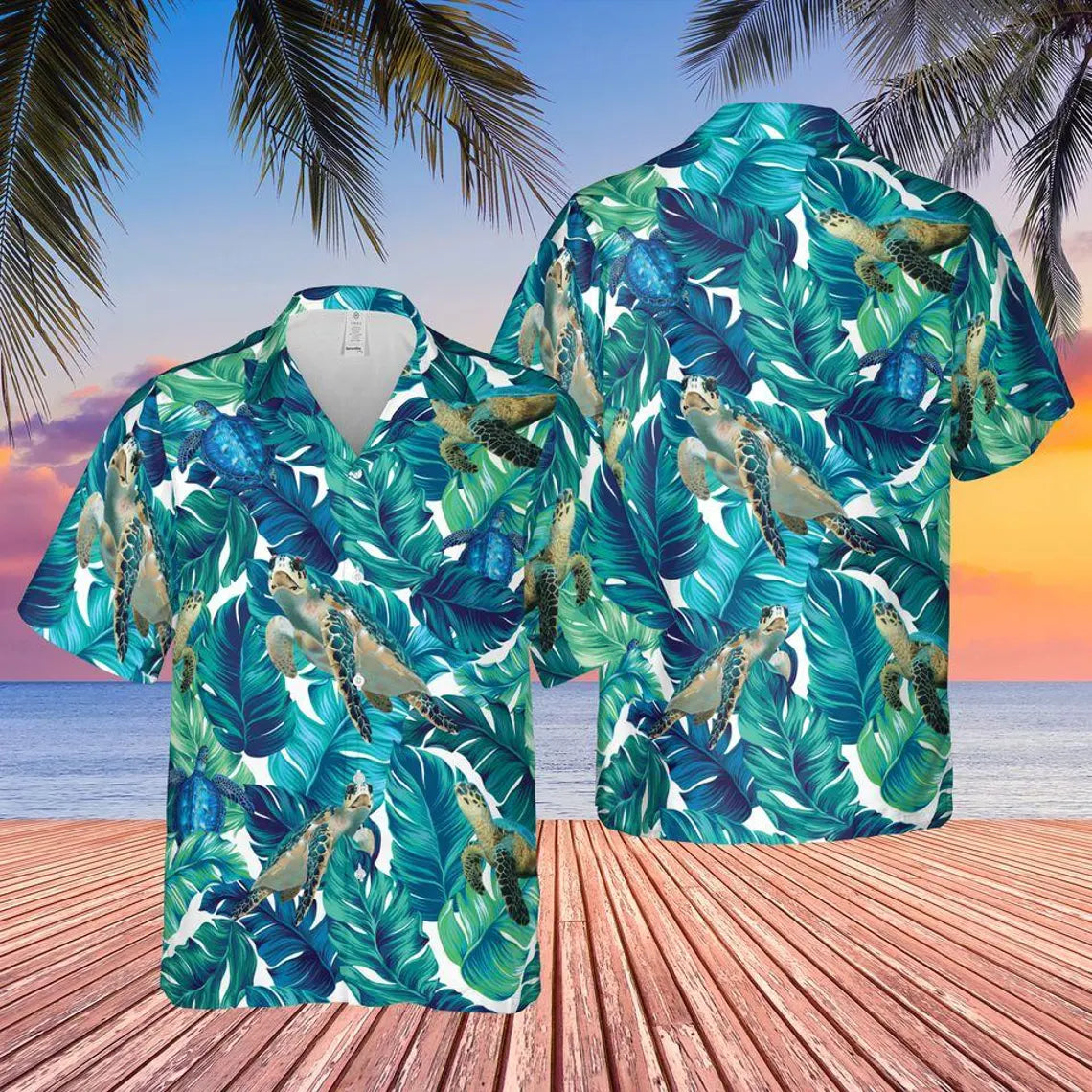 Turtle Tropical Hawaiian Shirt, Turtle lover Shirt, Turtle Aloha Shirt Summer Shirt, Turtle 3D Aloha Shirt, Vintage Button Shirt