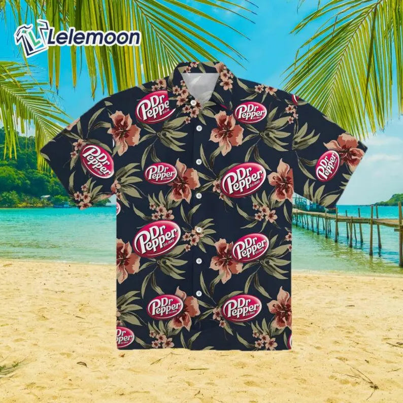 Dr Pepper Tropical Flower Aloha Hawaiian Shirt, beer lover Shirt, Pepper Aloha Shirt Summer Shirt, 3D Aloha Shirt, Vintage Button Shirt