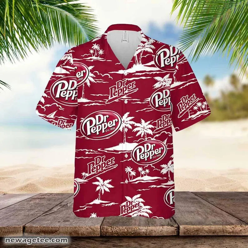 Dr Pepper Island Palm Leaves Pattern Shirt, Hawaiian beer lover Shirt, Pepper Aloha Shirt Summer Shirt, 3D Aloha Shirt, Vintage Button Shirt