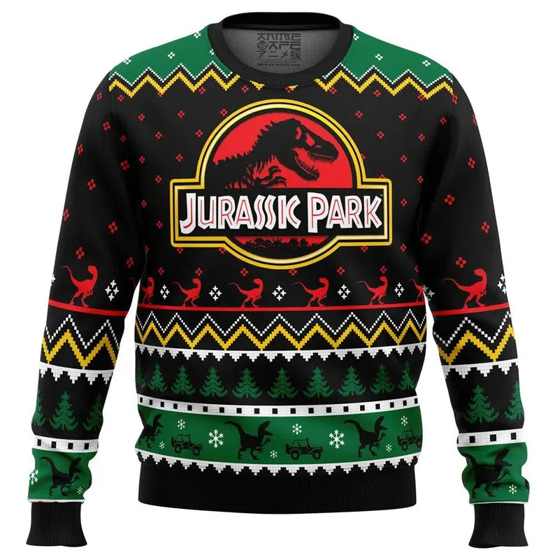 Jurassic Park Dinosaur Ugly Christmas Sweater, Funny Xmas Sweater for Movie Lovers, Retro Dino Happy Holiday Xmas Gift, Christmas Gift
