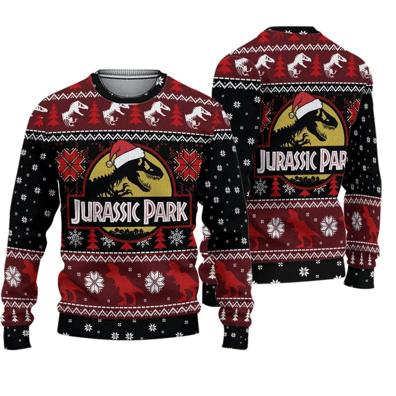 Jurassic Park Dinosaur Ugly Christmas Sweater, Funny Xmas Sweater for Movie Lovers, Retro Dino Happy Holiday Xmas Gift, Christmas Gift