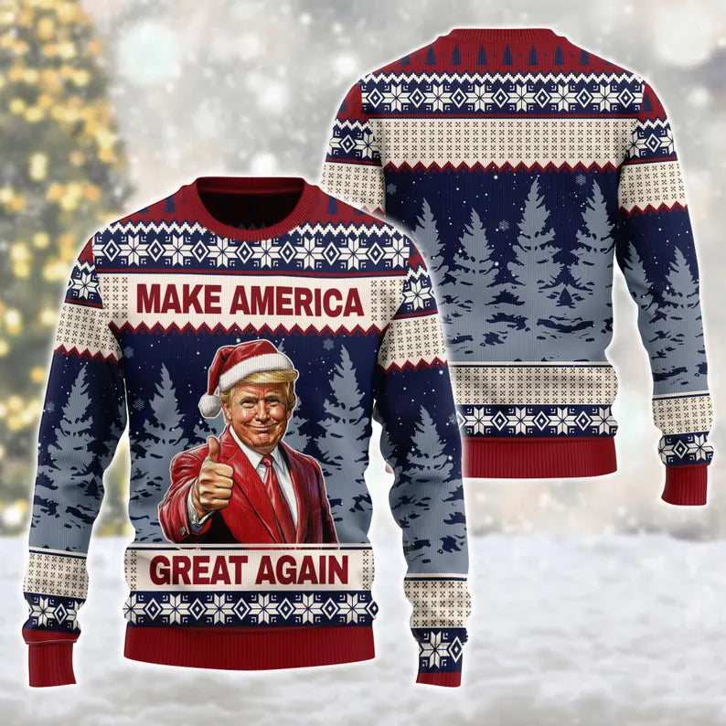 Christmas Trump Ugly Sweater, Trump Make Christmas Sweater, Make America Great Again Sweatshirt, Funny Trump Santa Happy Holiday Sweater