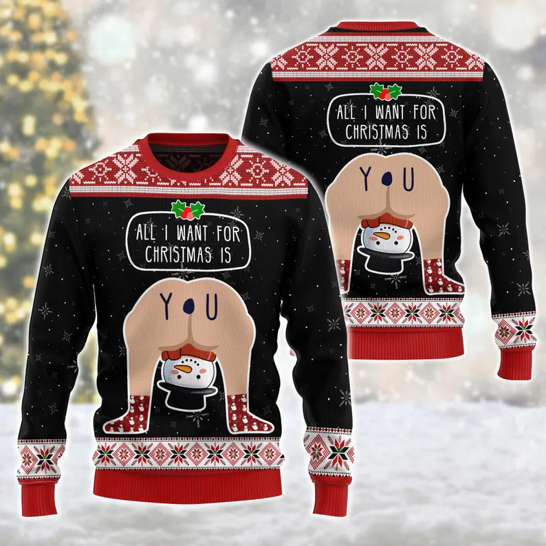 Hilarious Situations Ugly Christmas Sweaters, All I Want For Christmas Is You Sweater, Happy Holiday Xmas Gift, Adult Humor Christmas Gift