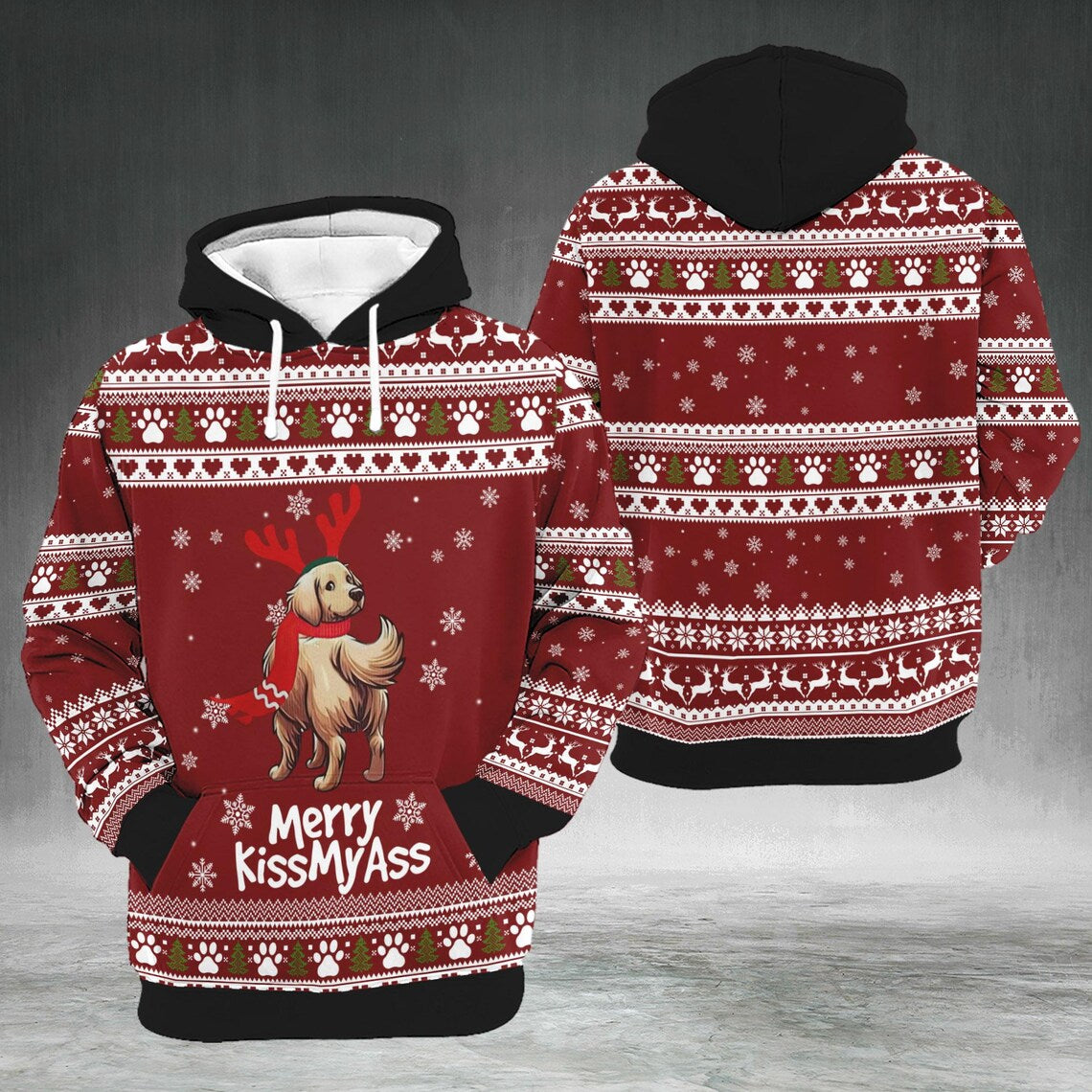 Merry Kiss My Ass Dog Christmas Hoodie, Funny Christmas Sweatshirt, Gift for Dog Lovers & Pet Owners, Xmas Sweatshirt Party Outfit