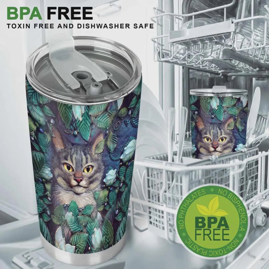 Northern Lights Cat Tumbler, Renaissance Style Sculpture Art Mug, Aurora Borealis Sky Pet Gift, Dark Cottagecore Aesthetic