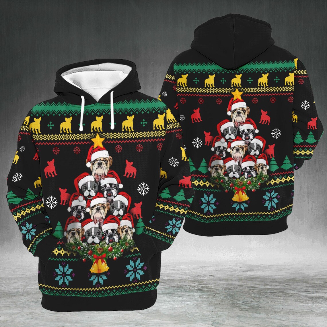 French Bulldog Christmas Hoodie, Funny Dog Lover Sweatshirt, Christmas Gift for Men & Women, Xmas Sweatshirt Party Outfit