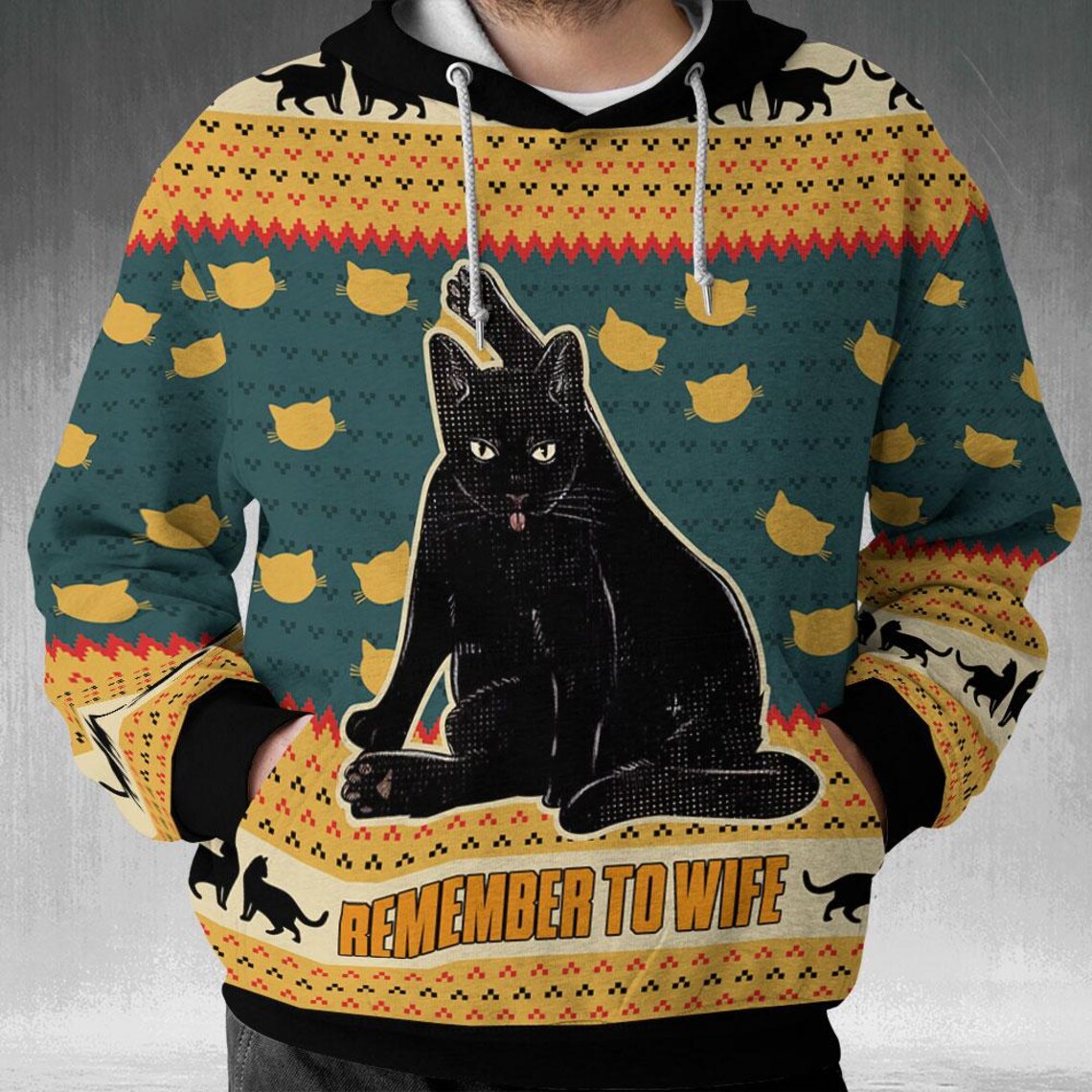 Funny Black Cat Christmas Hoodie, Remember To Wife Cat Lover Gift for Husband Christmas Sweatshirt, Xmas Sweatshirt Party Outfit