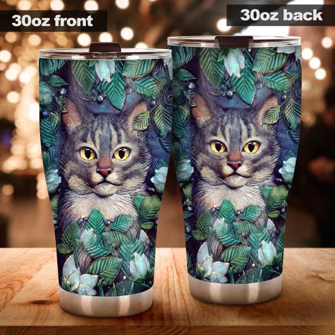 Northern Lights Cat Tumbler, Renaissance Style Sculpture Art Mug, Aurora Borealis Sky Pet Gift, Dark Cottagecore Aesthetic