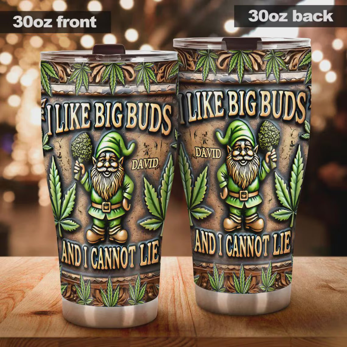 Funny Gnome Weed Tumbler, I Like Big Buds Cup, Personalized 20oz Cannabis Travel Mug, Stoner Gift for Him, Marijuana Lover Coffee Cup