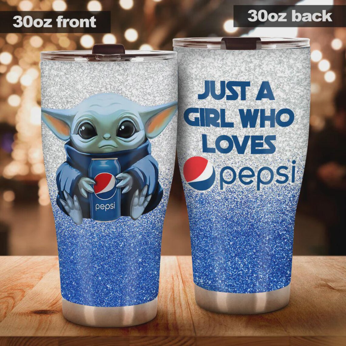 Just A Girl Who Loves Pepsi Tumbler, Cute Character Cup, Blue Glitter Mug, Gift For Pepsi Lover, Stainless Steel Travel Cup