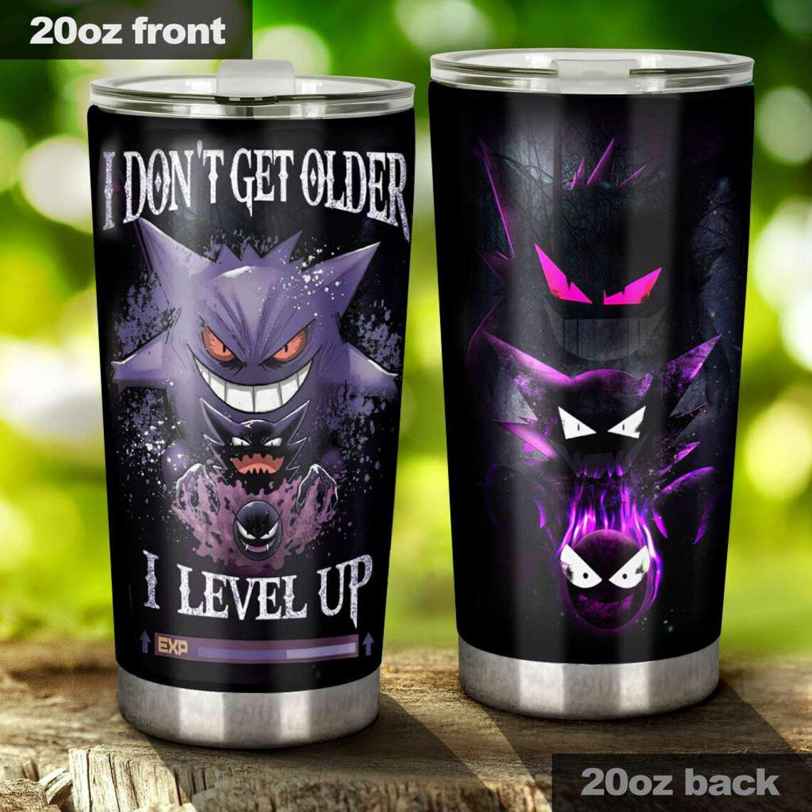 Gengar Tumbler, Anime Ghost Cup, Anime Travel Mug, Gamer Gift, Stainless Steel Custom Mug, Dark Purple Drinkware