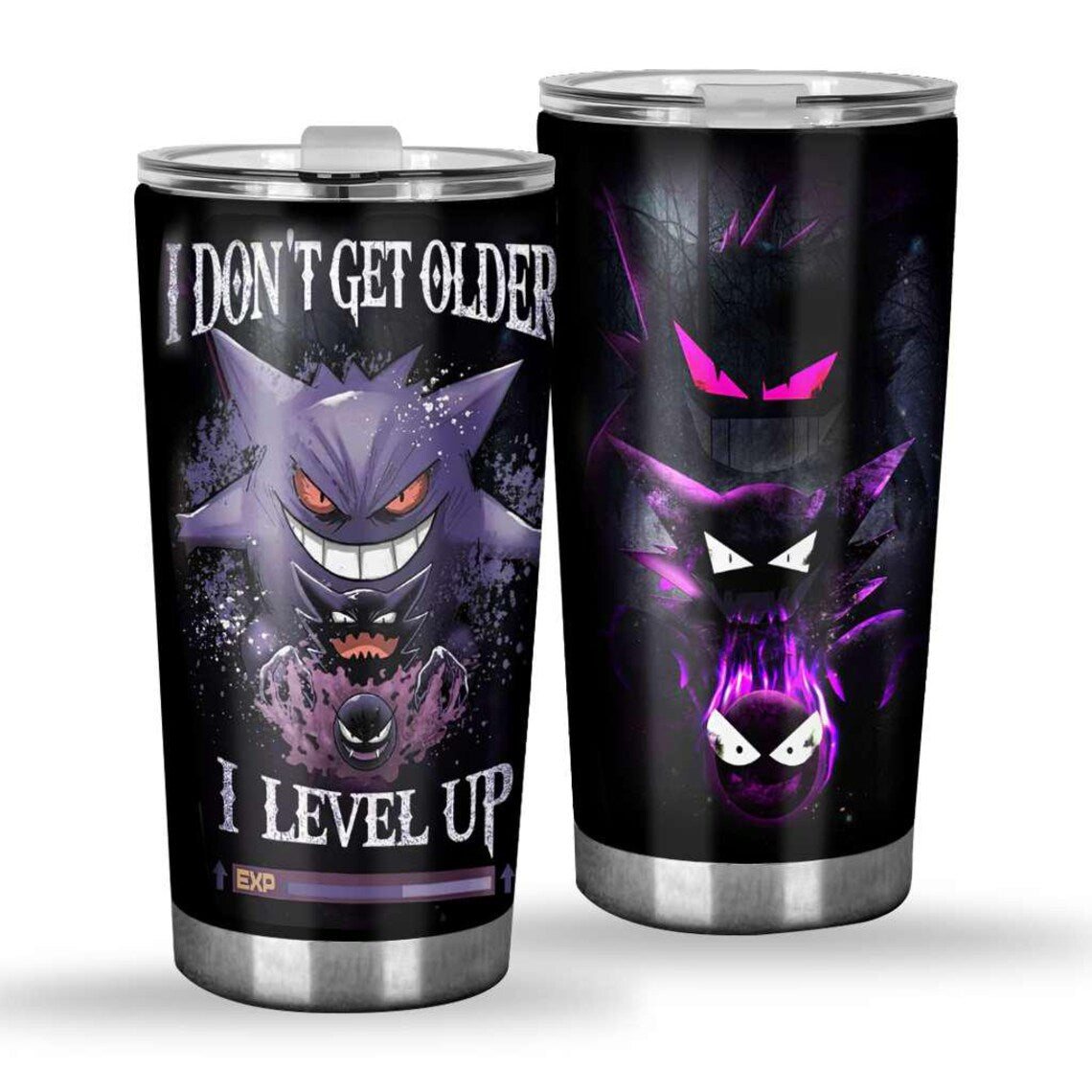 Gengar Tumbler, Anime Ghost Cup, Anime Travel Mug, Gamer Gift, Stainless Steel Custom Mug, Dark Purple Drinkware