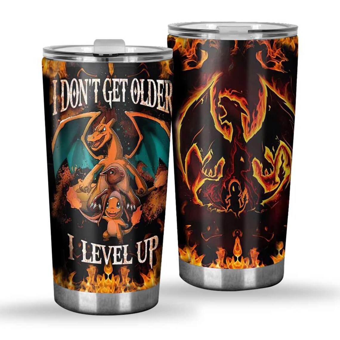 Charizard Tumbler, Fire Dragon Cup, Pokemon Travel Mug, Gamer Gift Idea, Stainless Steel Anime Tumbler, Custom Name Mug
