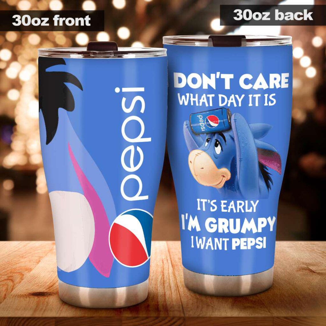Pepsi Tumbler, Funny Eeyore Cup, Pepsi Lover Gift, Cute Stainless Steel Travel Cup, Custom Name Drinkware