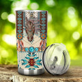 Boho Horse Tumbler 20oz, Tribal Western Travel Mug, Native Style Feathers Cup, Turquoise Stone Pattern Tumbler